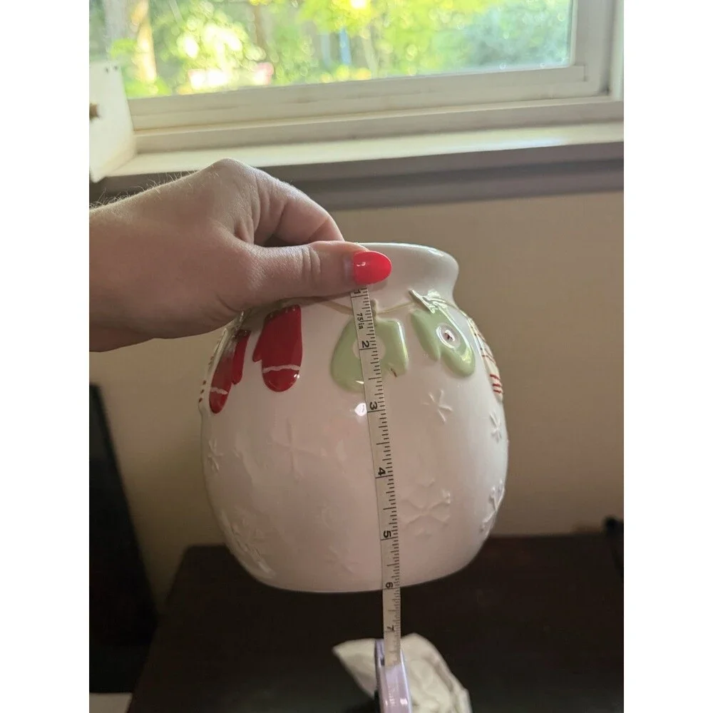 Vintage Hallmark Christmas Round Mitten Cookie Jar Holiday Decor - No Lid